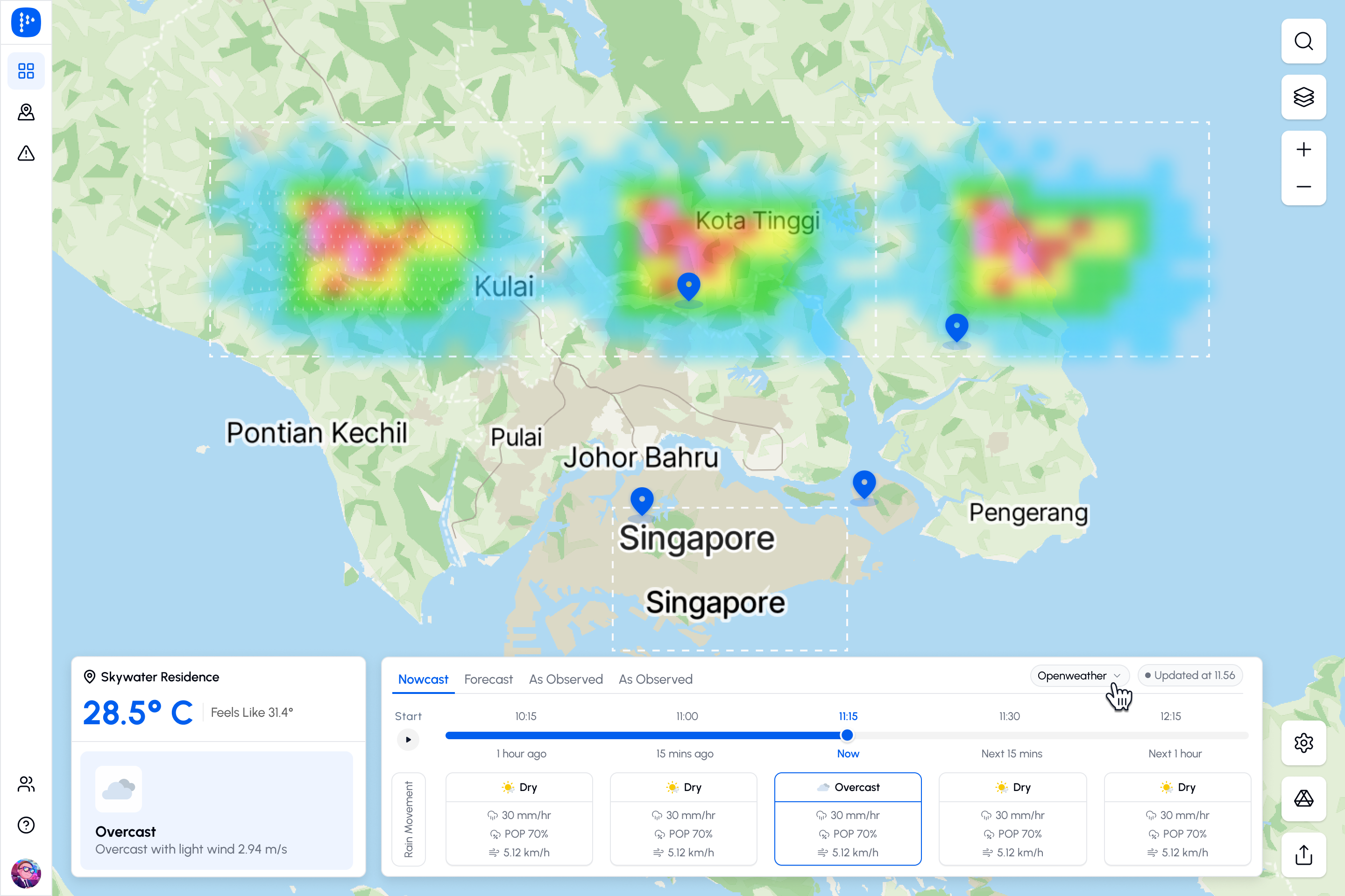 Rain map and live nowcast preview